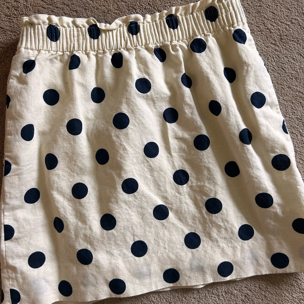 J Crew cotton/linen Polka Dot Skirt in Cream and Navy